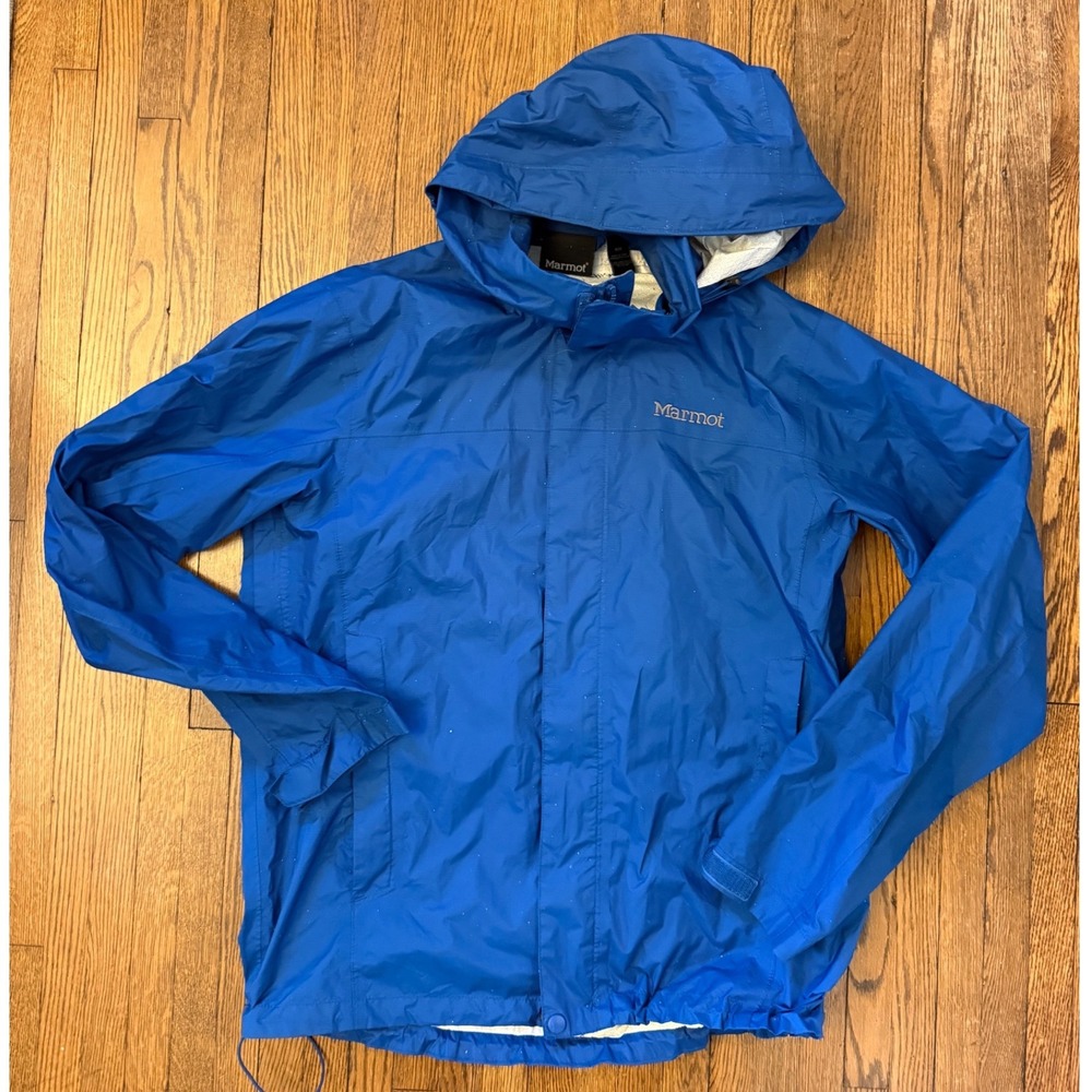 Marmot Mens PreCip Rain Jacket Blue Waterproof Hooded Shell Size Medium
